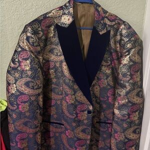 Luxurious Paisley Blazer in Gold, Pink, and Blue